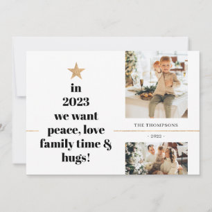 Minimalist Peace Love & Finally Hugs Multi Photo Holiday Card