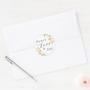Minimalist Peace Love Joy White Classic Round Sticker