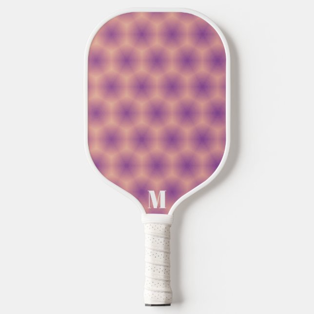 Minimalist Peach and Purple Modern Monogram  Pickleball Paddle (Front)
