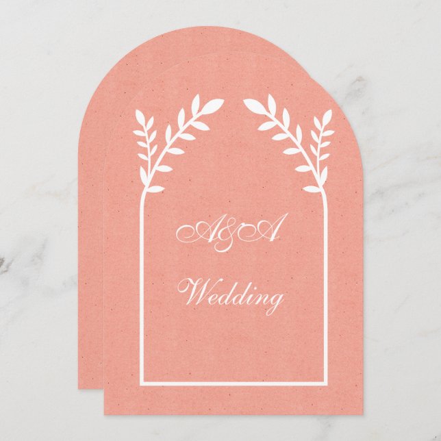 Minimalist Peach and White Arch Wedding  Invitation (Front/Back)