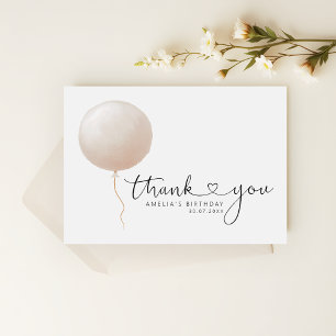 Minimalist Peach Balloon Script Heart Birthday Thank You Card