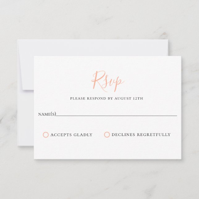 Minimalist Peach Bellini Wedding RSVP Card (Front)