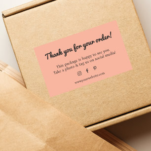 Minimalist Peach Black Thank You Shop  Rectangular Sticker
