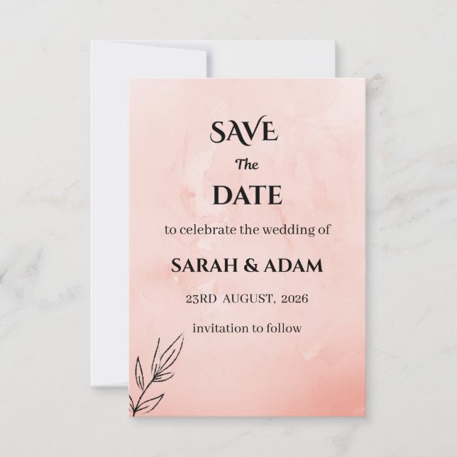 Minimalist Peach Botanical Save the Date (Front)