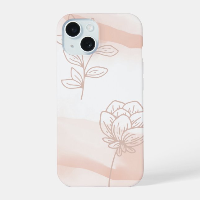 'Minimalist Peach Floral' iPhone 15 Slim Fit Case (Back)