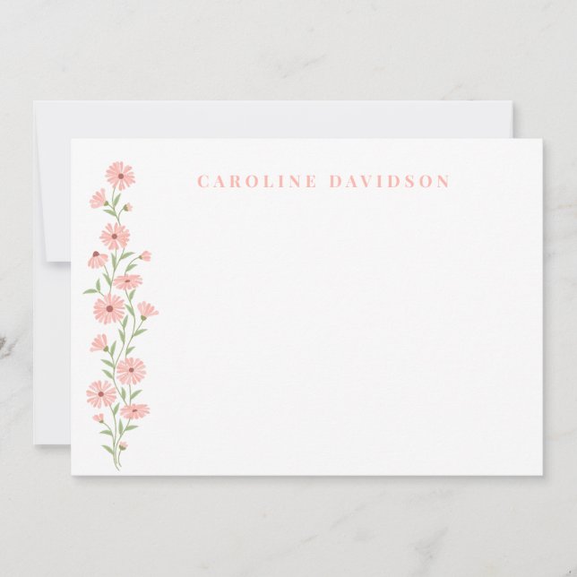 Minimalist Peach Floral Personalised Note Card (Front)