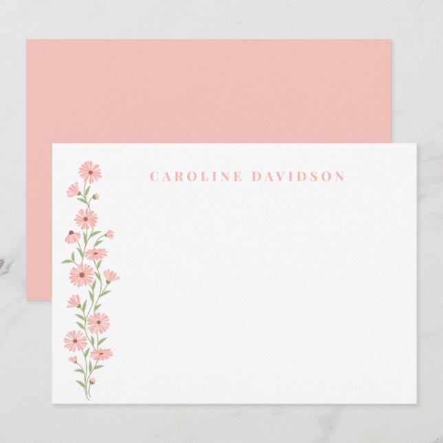 Minimalist Peach Floral Personalised Note Card (Front/Back)