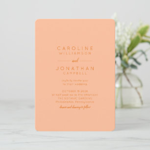 Minimalist Peach Orange Elegant Modern Wedding Invitation