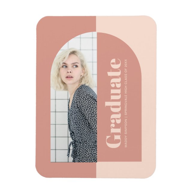 Minimalist Peach Pink Arch Photo Graduation Announ Magnet (Vertical)