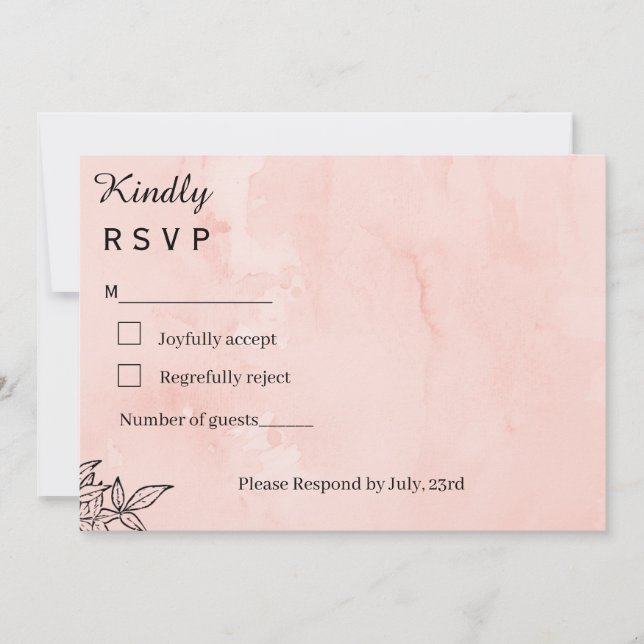 Minimalist Peach Watercolor Botanical Wedding RSVP (Front)