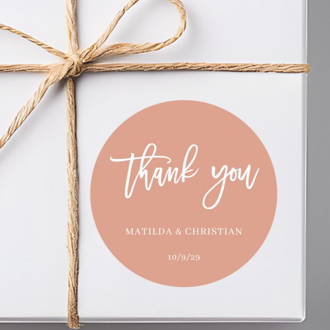 Minimalist Peach Wedding  Classic Round Sticker (Creator Uploaded)