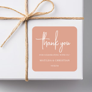 Minimalist Peach Wedding  Square Sticker