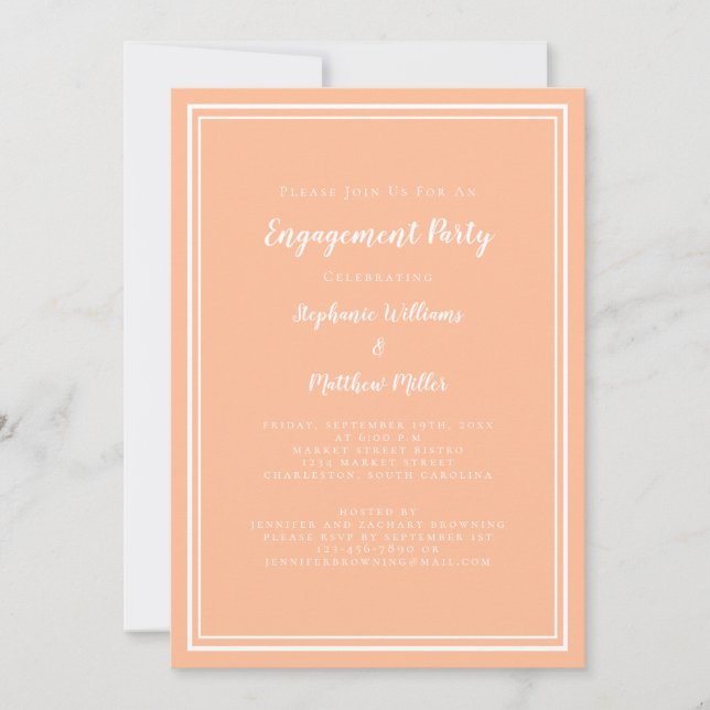 Minimalist Peach White Wedding Engagement Party Invitation (Front)