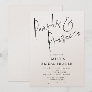 Minimalist Pearls and Prosecco Bridal Shower Invitation