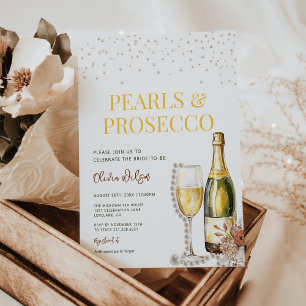 Minimalist Pearls and Prosecco Bridal Shower Invitation