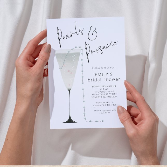 Minimalist Pearls and Prosecco Bridal Shower Invitation (Creator Uploaded)