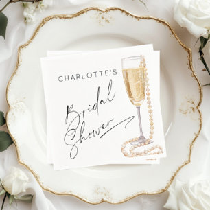 Minimalist Pearls and Prosecco Bridal shower Napkin