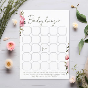 Minimalist peony baby shower bingo game