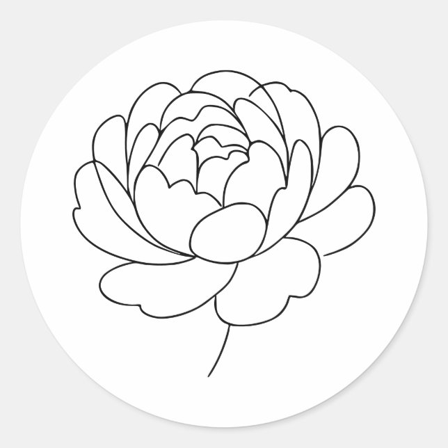 Minimalist Peony Bloom Line Art  Classic Round Sticker (Front)
