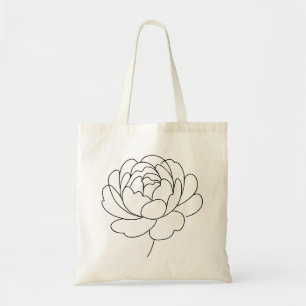 Minimalist Peony Bloom Line Art Tote Bag