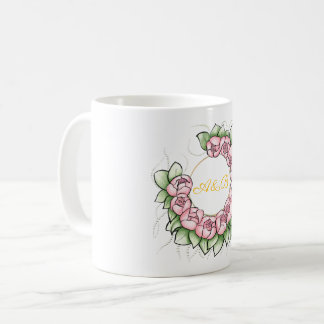 Minimalist Peony Wreath Wedding Mug - Personalised