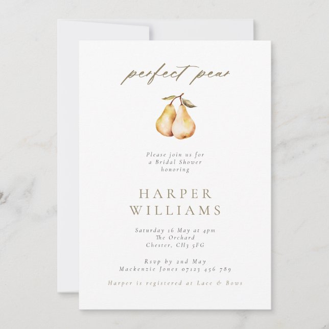 Minimalist Perfect Pear Botanical Bridal Shower Invitation (Front)