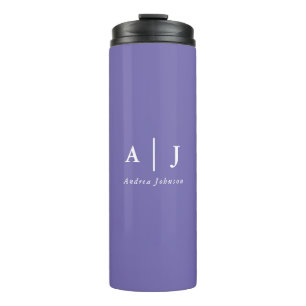 Minimalist Periwinkle Purple Two Monogram Name Thermal Tumbler