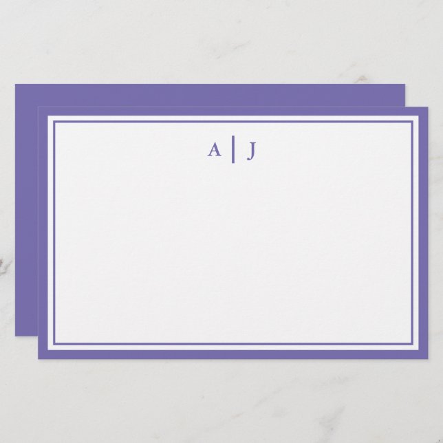 Minimalist Periwinkle Two Border Monogram Stationery (Front/Back)