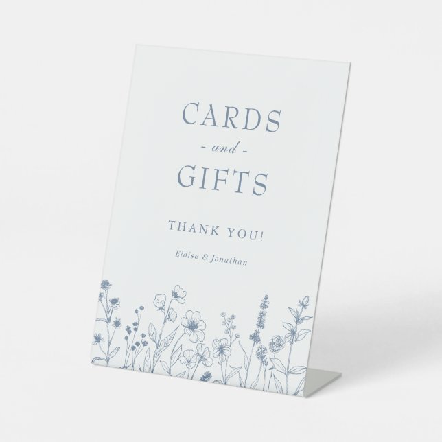 Minimalist Periwinkle Wildflower Cards and Gifts Pedestal Sign (Front)