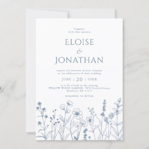 Minimalist Periwinkle Wildflower Details Wedding Invitation