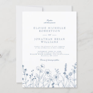Minimalist Periwinkle Wildflower Details Wedding Invitation