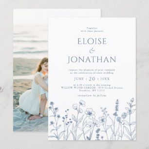 Minimalist Periwinkle Wildflower Photo Wedding Invitation