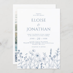 Minimalist Periwinkle Wildflower QR Code Wedding Invitation