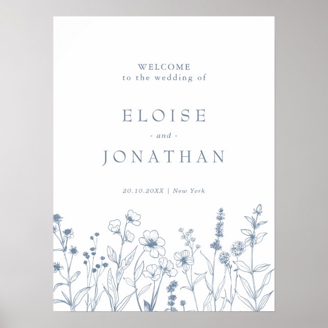 Minimalist Periwinkle Wildflower Wedding Welcome Poster (Front)