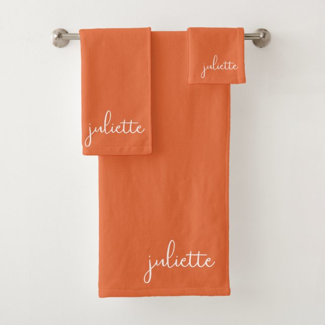 Minimalist Persimmon Personalised Bath Towel Set (Insitu)