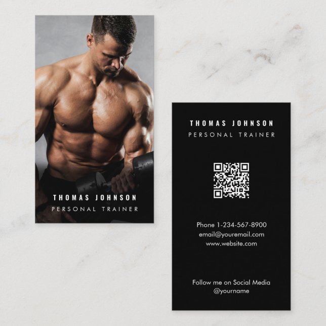 Minimalist Personal Trainer Fitness Athlete Photo Business Card (Front/Back)