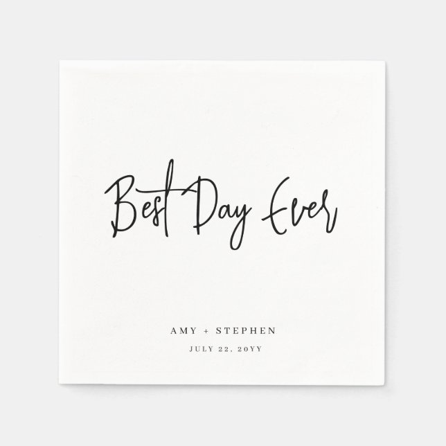 Minimalist Personalised Best Day Ever Wedding Napkin (Front)