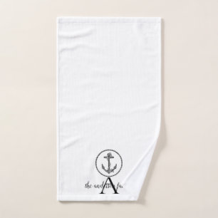 Minimalist Personalised Black Circled Anchor Hand Towel