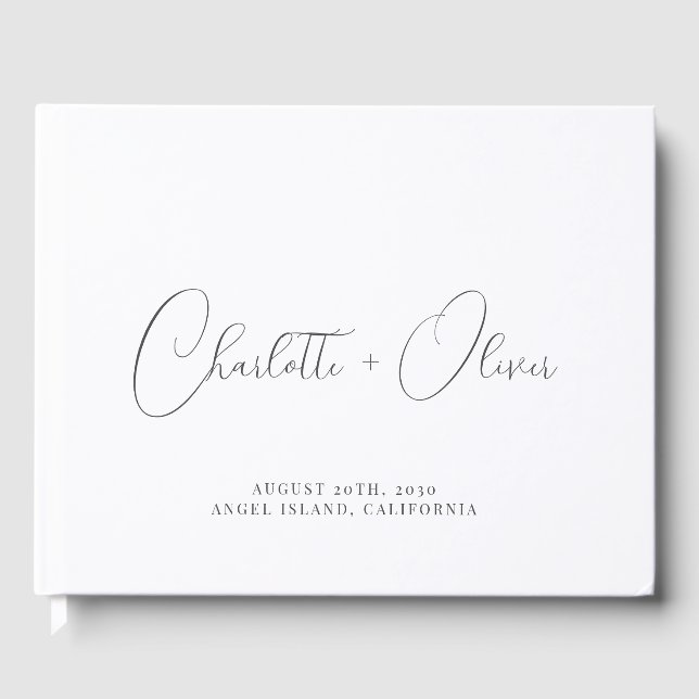 Minimalist Personalised Black Typography Wedding Guest Book (Front)