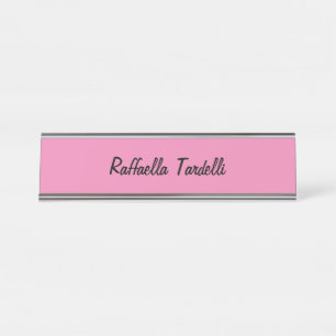 Minimalist personalised customised name pink colou desk name plate