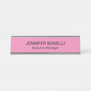 Minimalist personalised customised name pink colou desk name plate