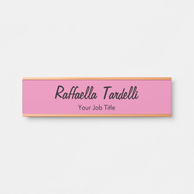 Minimalist personalised customised name pink colou door sign (Front)