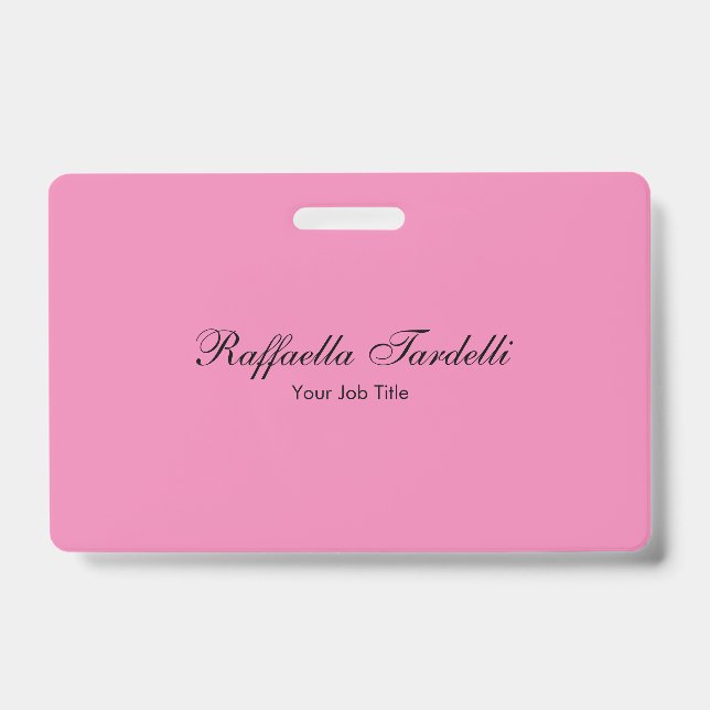 Minimalist personalised customised name pink colou ID badge (Front)