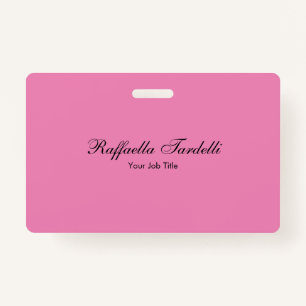 Minimalist personalised customised name pink colou ID badge