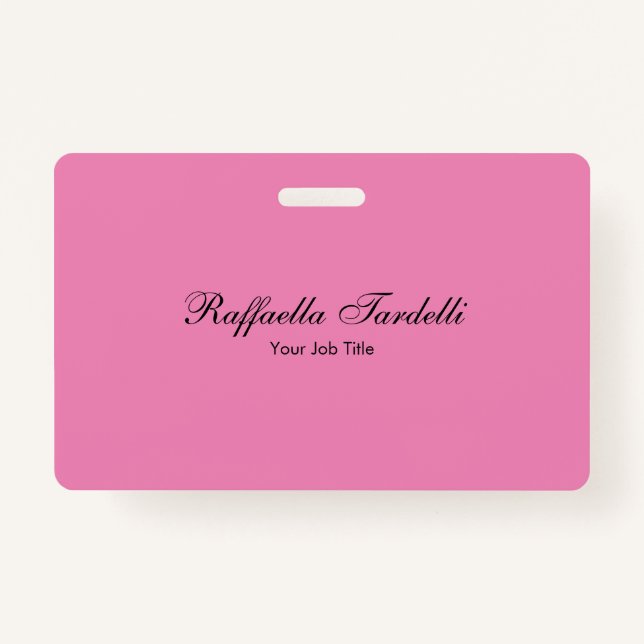 Minimalist personalised customised name pink colou ID badge (Front)