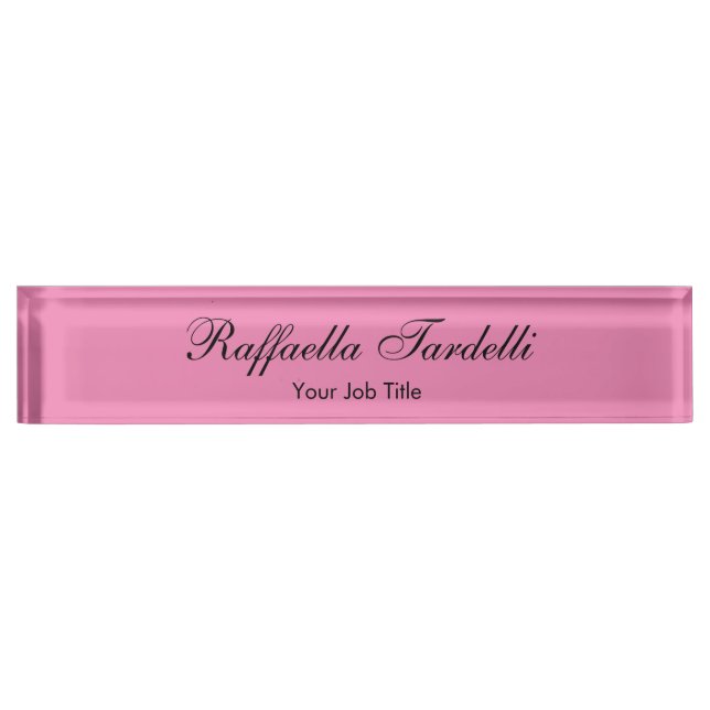 Minimalist personalised customised name pink colou nameplate (Front)