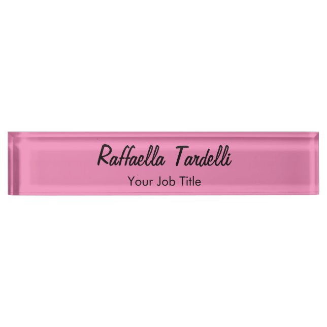 Minimalist personalised customised name pink colou nameplate (Front)