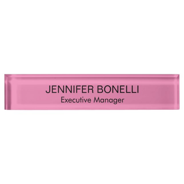 Minimalist personalised customised name pink colou nameplate (Front)