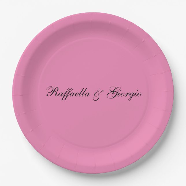 Minimalist personalised customised name pink colou paper plate (Front)