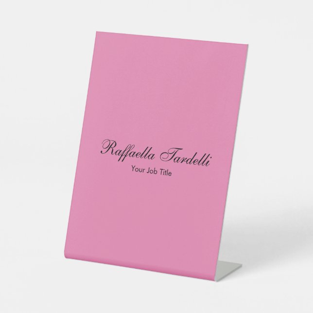 Minimalist personalised customised name pink colou pedestal sign (Front)